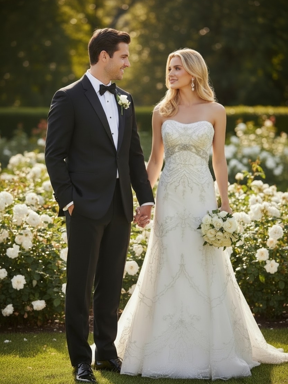 Demetrios Wedding Dress with Silver & Gold Beading - Size 4